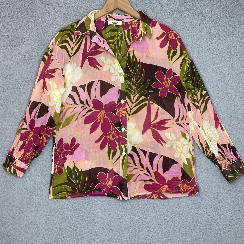 Dolma Womens Sz S Floral Printed Button Up 100% Cotton  Lightweight Gauze Shirt